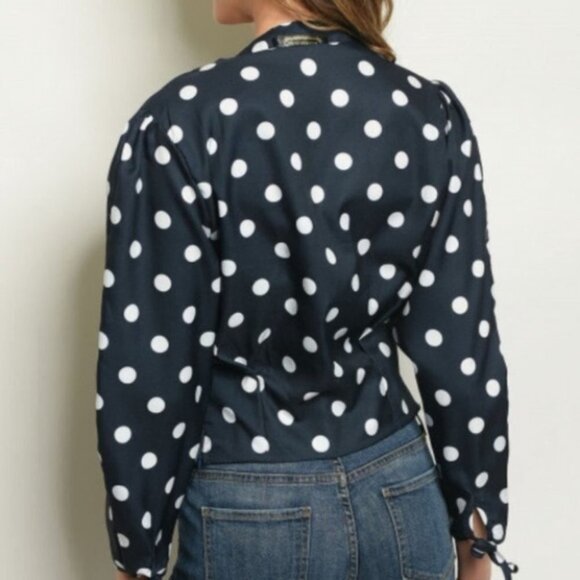 CLARE Polka Dot Top Puffed long sleeve Navy Blue - Picture 4 of 4